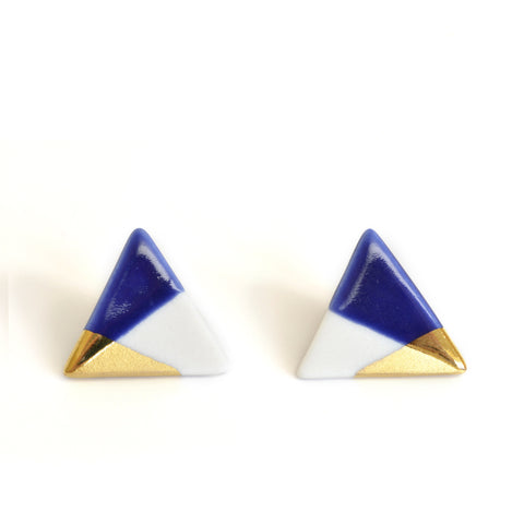 modern triangle studs in blue