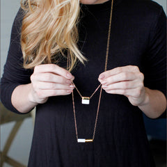 squared necklace on long chain - ASH Jewelry Studio