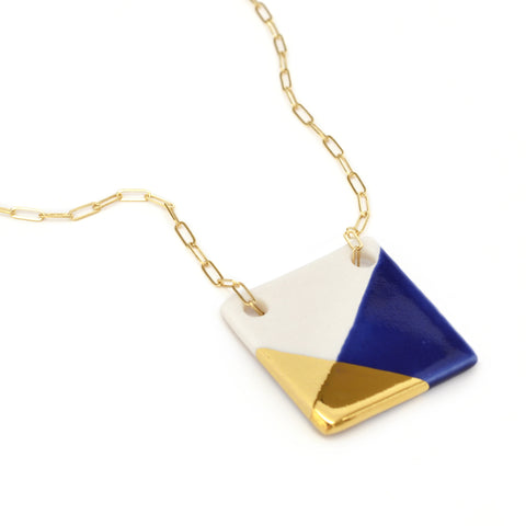 blue and gold square necklace