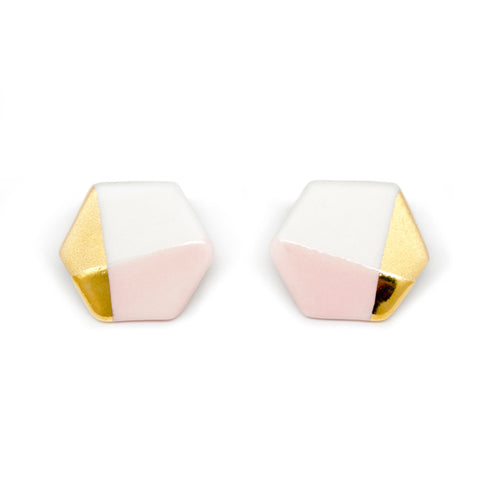 modern hexagon studs in pink