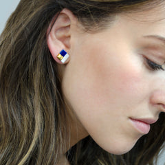 petite blue square studs - ASH Jewelry Studio - 3