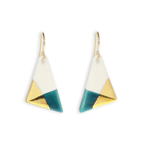 teal triangle dangle earrings