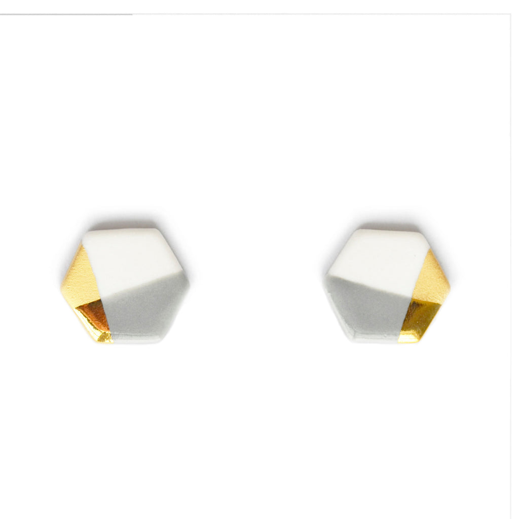 petite hexagon studs in gray - ASH Jewelry Studio - 1