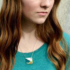 square necklace in teal and gold - ASH Jewelry Studio - 3