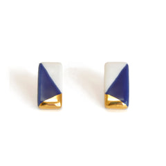 tiny rectangle studs in blue and gold - ASH Jewelry Studio - 2