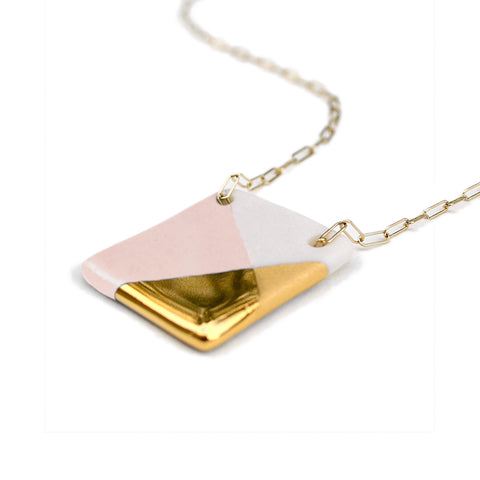 square necklace in pink and gold
