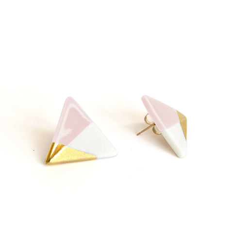 modern triangle studs in pink