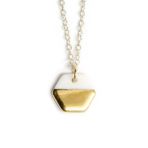 tiny gold hexagon necklace