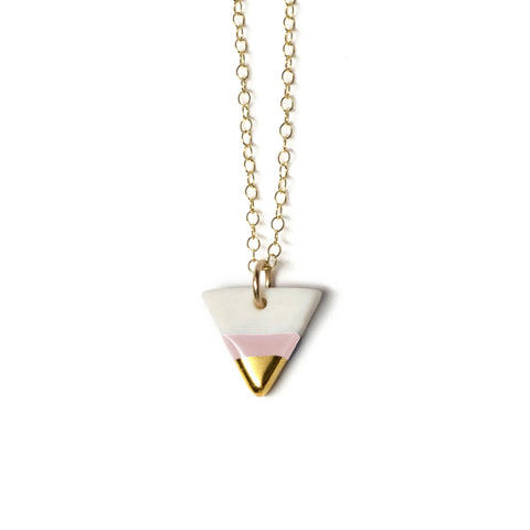 petite pink triangle necklace