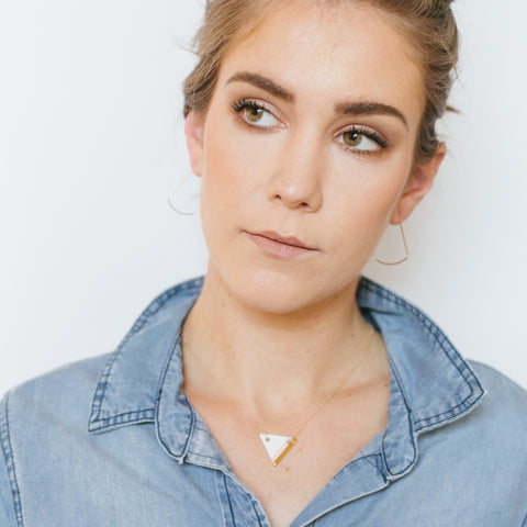 pendulum earrings, triangle necklace set