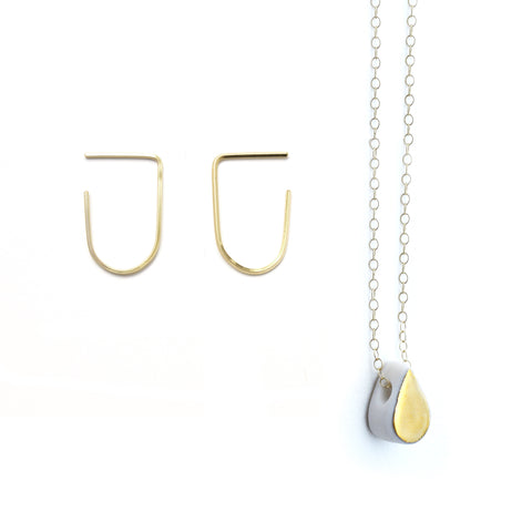 arc earring, droplet necklace set