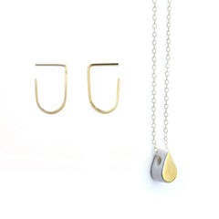arc earring, droplet necklace set - ASH Jewelry Studio - 1
