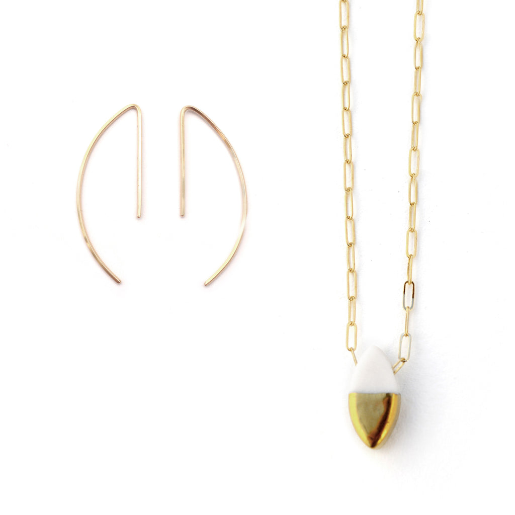 curve earrings, ellipse necklace set - ASH Jewelry Studio - 1