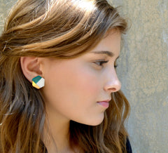 modern hexagon studs in teal - ASH Jewelry Studio - 3