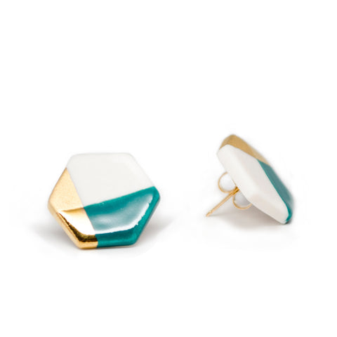 modern hexagon studs in teal