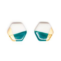modern hexagon studs in teal - ASH Jewelry Studio - 2