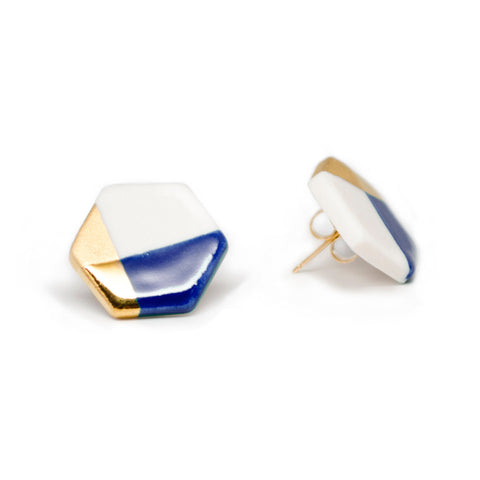 modern hexagon studs in blue