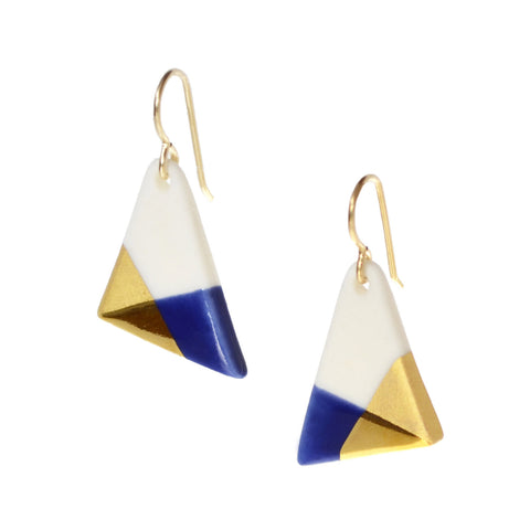 blue triangle dangle earrings