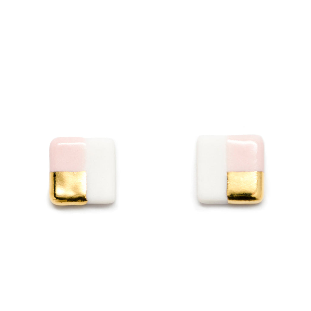 petite pink square studs - ASH Jewelry Studio - 1