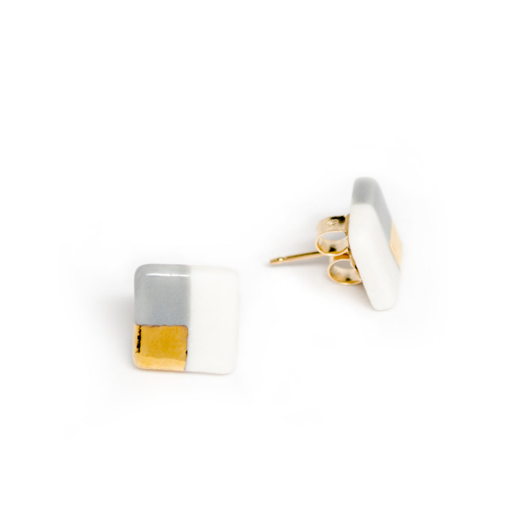petite gray square studs - ASH Jewelry Studio - 1