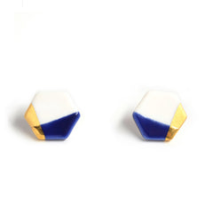 petite hexagon studs in blue - ASH Jewelry Studio - 1