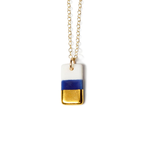 tiny royal blue rectangle necklace