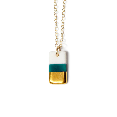 tiny teal rectangle necklace