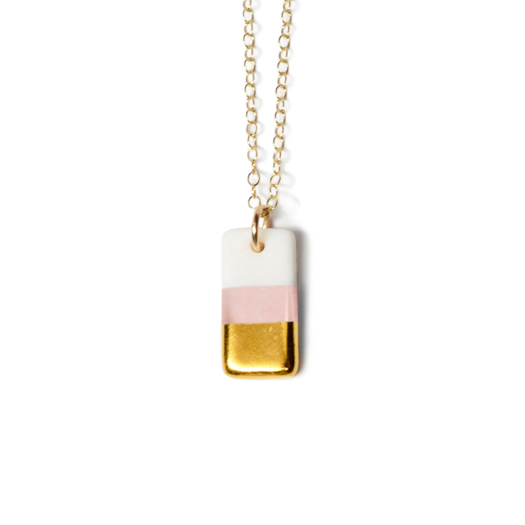 Tiny pink rectangle necklace - ASH Jewelry Studio - 1
