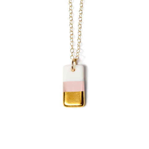 Tiny pink rectangle necklace