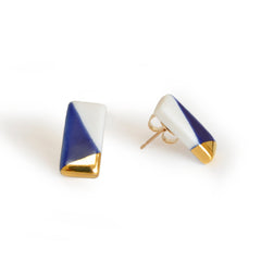 tiny rectangle studs in blue and gold - ASH Jewelry Studio - 3
