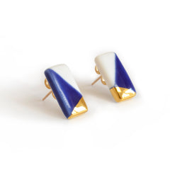 tiny rectangle studs in blue and gold - ASH Jewelry Studio - 1