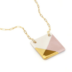 square necklace in pink and gold - ASH Jewelry Studio - 3