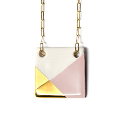 square necklace in pink and gold - ASH Jewelry Studio - 2